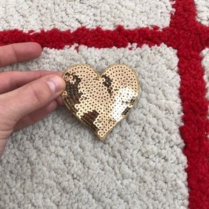 Gold sequin heart brooch pin